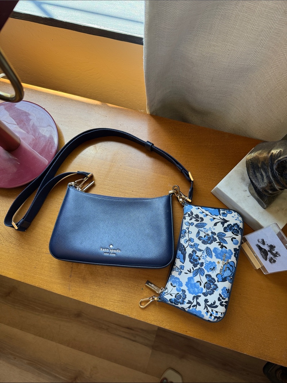 Kate Spade 2fer Blue and White Floral crossbody Bag with Gold Hardware - Picture 1 of 6